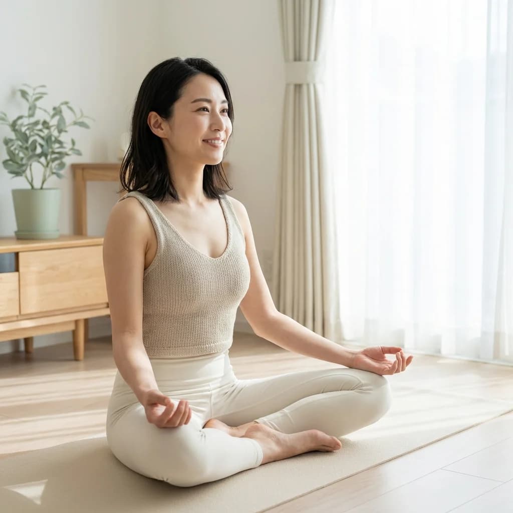 朝の光の中でヨガを実践する女性