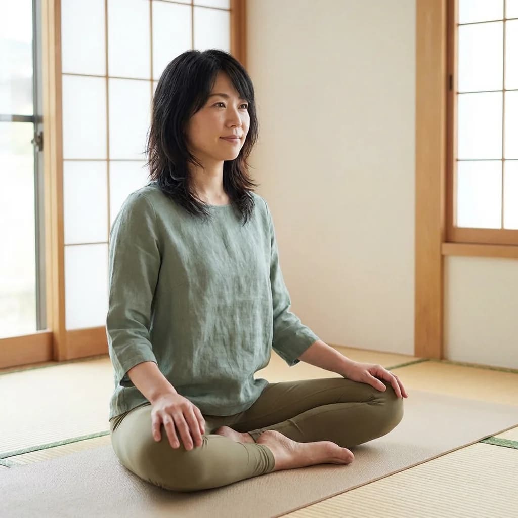 ヨガマットの上に置かれたノートと電卓