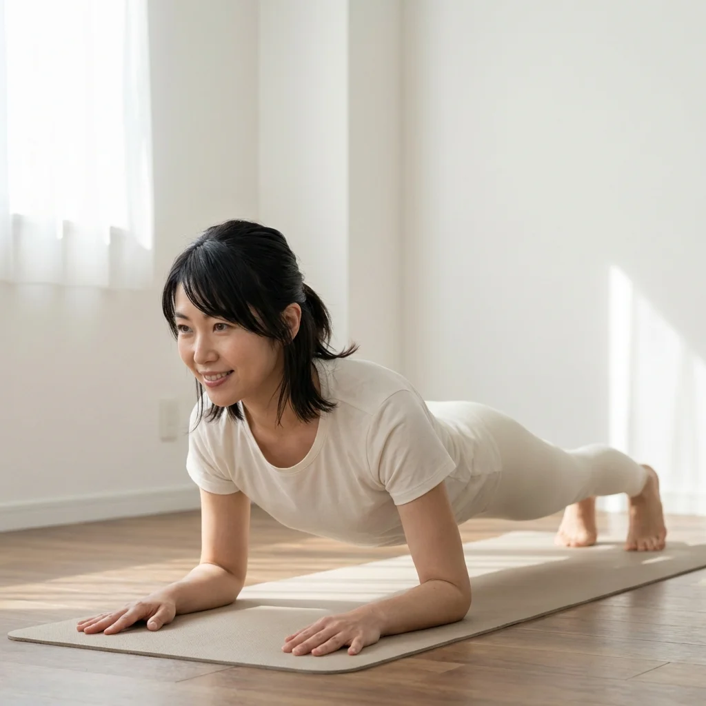 ヨガマットとノートパソコンが並ぶ自宅学習スペース