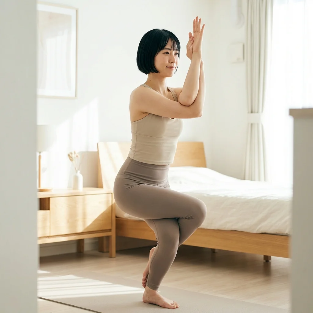 自宅でヨガの呼吸法を実践する女性