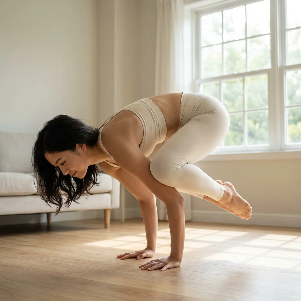 朝の光の中でヨガの呼吸法を実践する女性