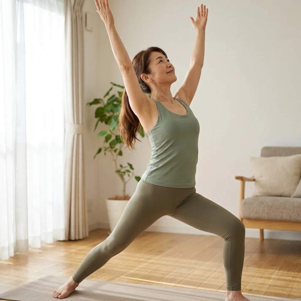 自宅でオンラインヨガ学習に取り組む女性