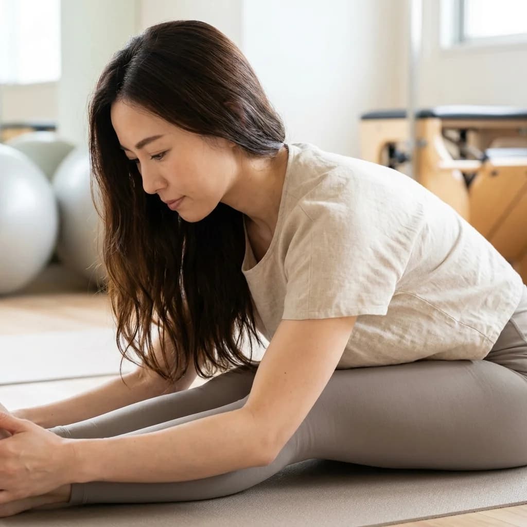 体が硬い人がヨガインストラクターを目指してポーズを練習している様子