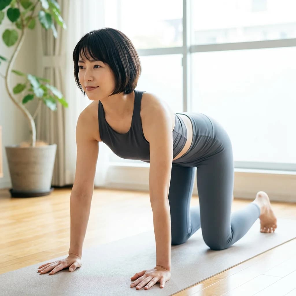 ピラティス・ヨガの資格取得を目指してマットの上で瞑想する女性