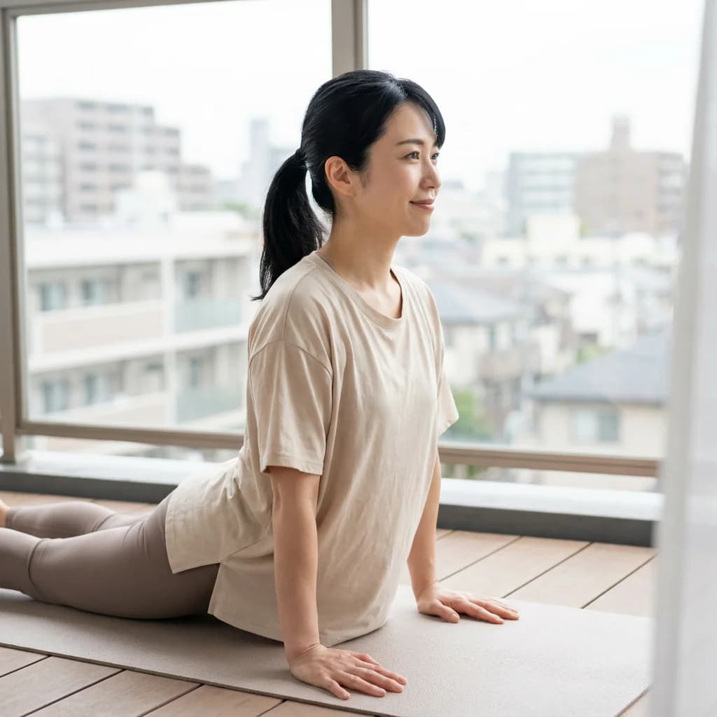 ヨガを実践する女性がマットの上で瞑想している様子