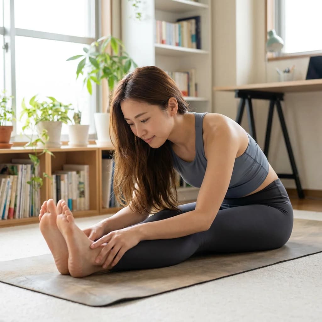 朝の自然光の中でヨガを実践する女性