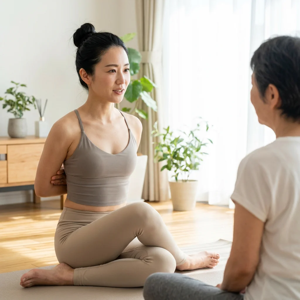 高齢者へのヨガ指導の様子