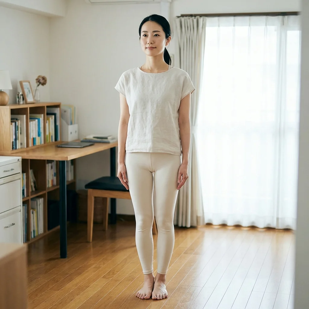 長年ヨガを続けてきた女性がマットの上で静かに内省している様子