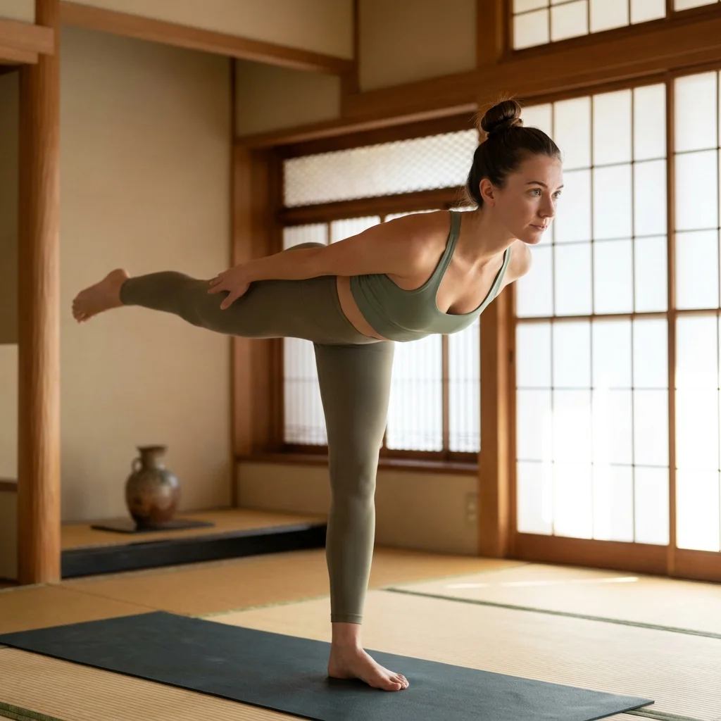 ヨガマットの横でテキストを読みながらヨガ資格の勉強をする女性